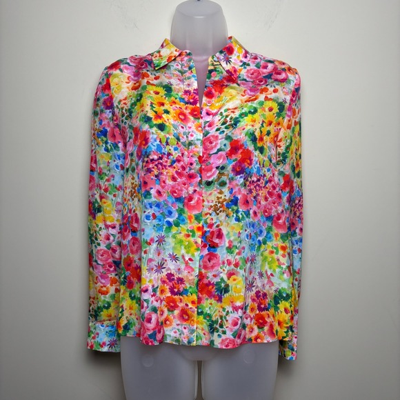Alice Olivia Tops - Alice Olivia Multicolor Silk Garden Floral Long Sleeve Button Up Shirt Womens XS